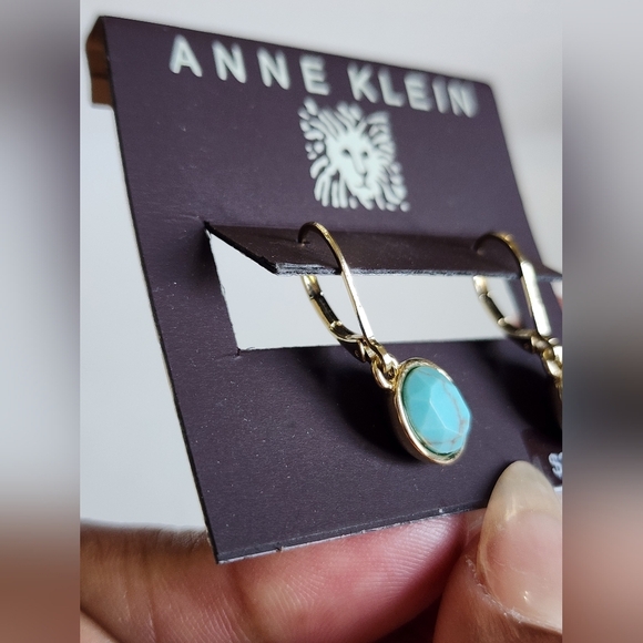 NWT Anne Klein Gold and Turquoise Drop Stud Earrings - Picture 7 of 11